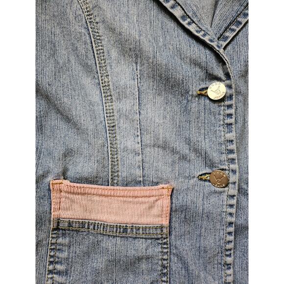 Vintage Y2K 90s BEBE Denim Jacket Fitted Elbow Patches Sz S - Picture 4 of 5